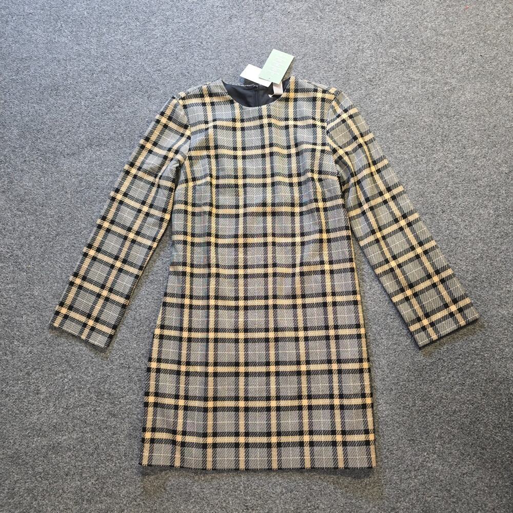 H M Dress Womens Size Small Gray Tan Plaid Tweed Straight Classic Career Office